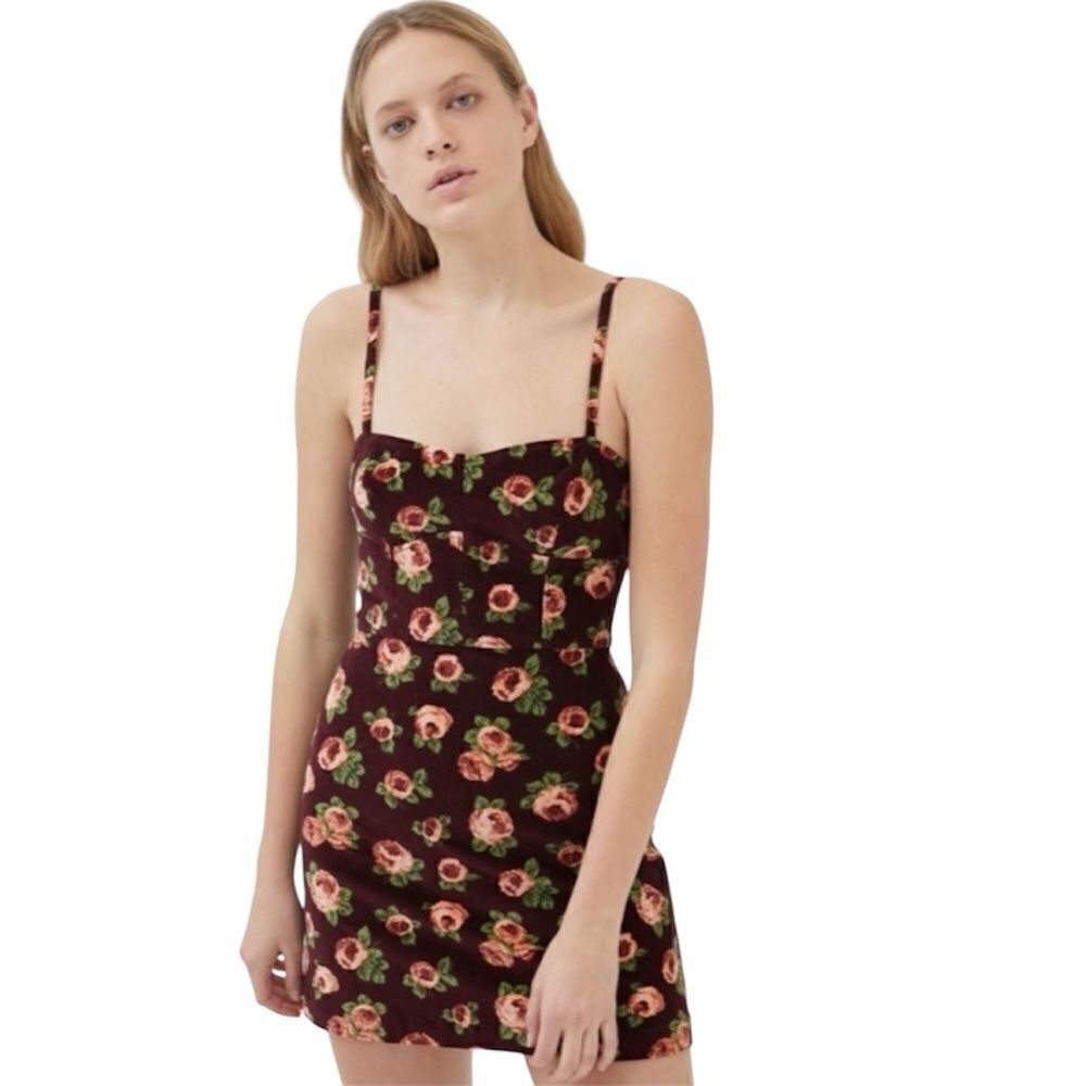 Urban Outfitters Red Rose Corduroy
Velour Bustier Mini Dress EUC